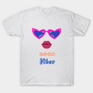 Good Vibes positive wave. Pink Sunglasses and girly Red Lips T-Shirt